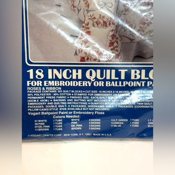 Vogart Embroidery Kit NIP 6 Blocks 18"  8742K Roses And Ribbon Design READ - Picture 2 of 5